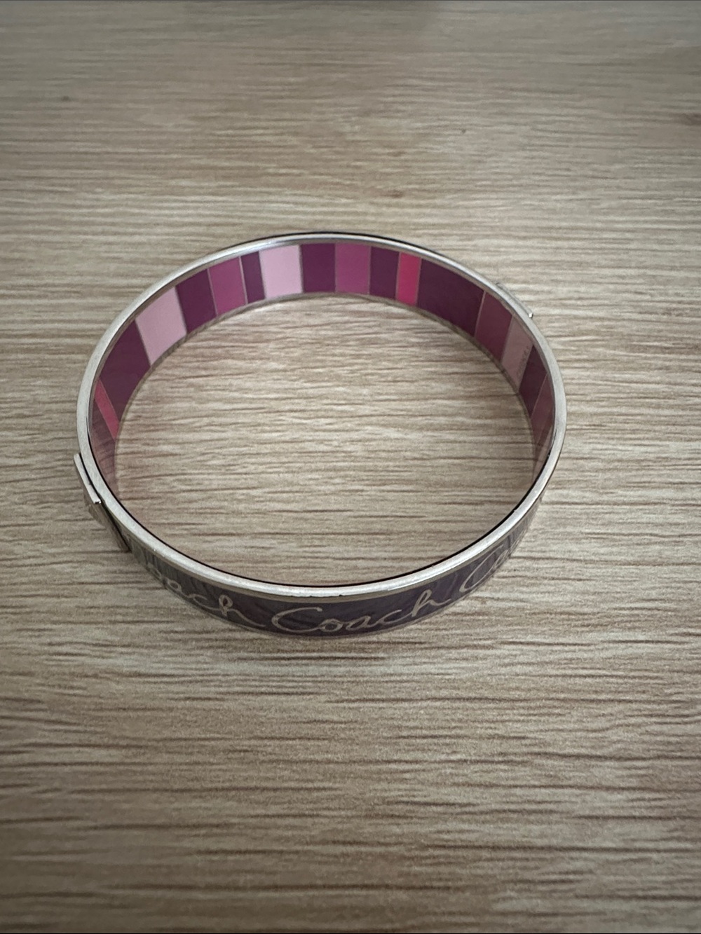 Vintage Y2K Coach Signature Script Enamel Bangle Bracelet Purple & Pink Stripes - Picture 4 of 11
